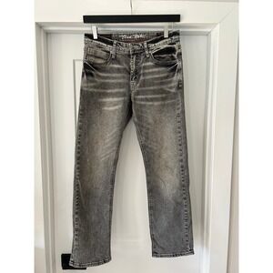 True Rebel Mens 805-Straight Fit Gray Washed Embroidered Jeans 30x30 Grunge Y2K